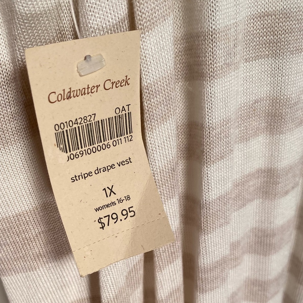 NWT Coldwater Creek Long Knit Drape Vest. Tan and White Stripe. Size 1X - Picture 3 of 4